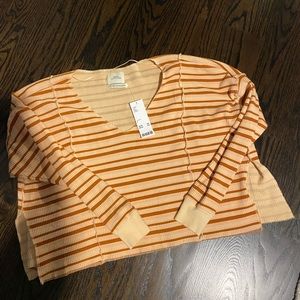 pink and brown striped waffle knit top